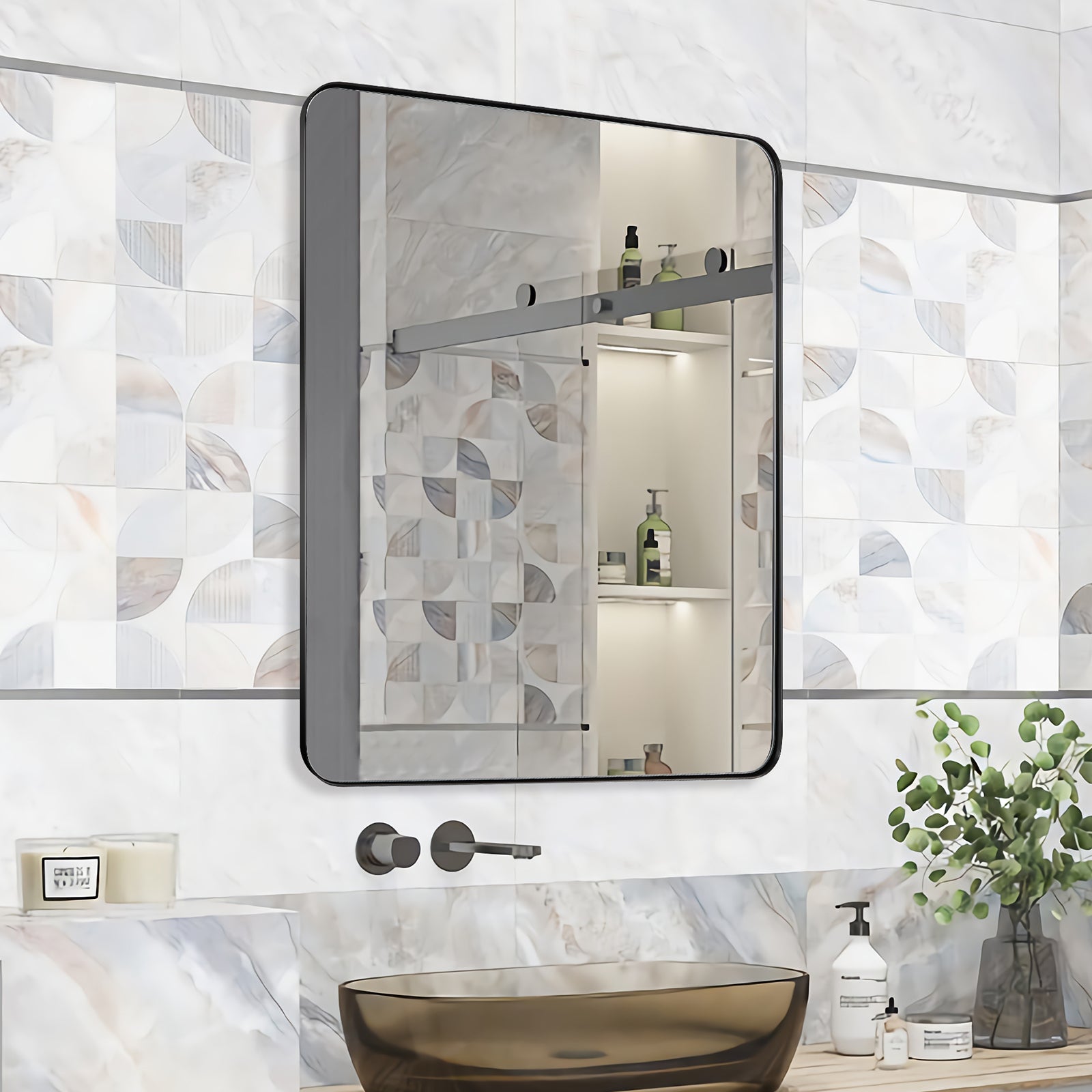 Contemporary Rounded Rectangle Mirror for Bathroom/Vanity / Wall | Stainless Steel Frame
