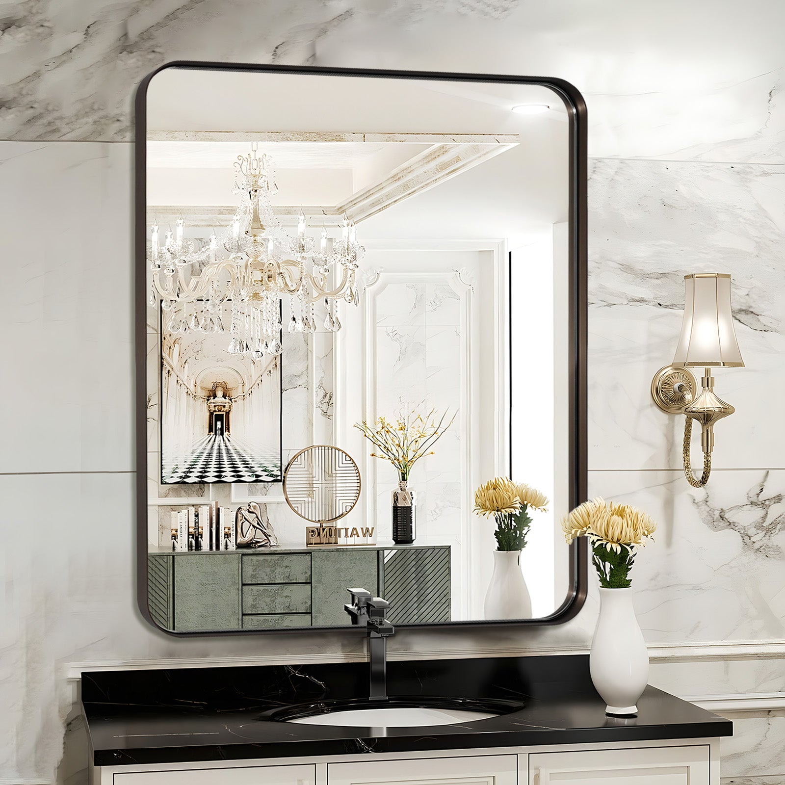 Modern Round Rectangle Mirrors  for Bathroom | Aluminum Frame