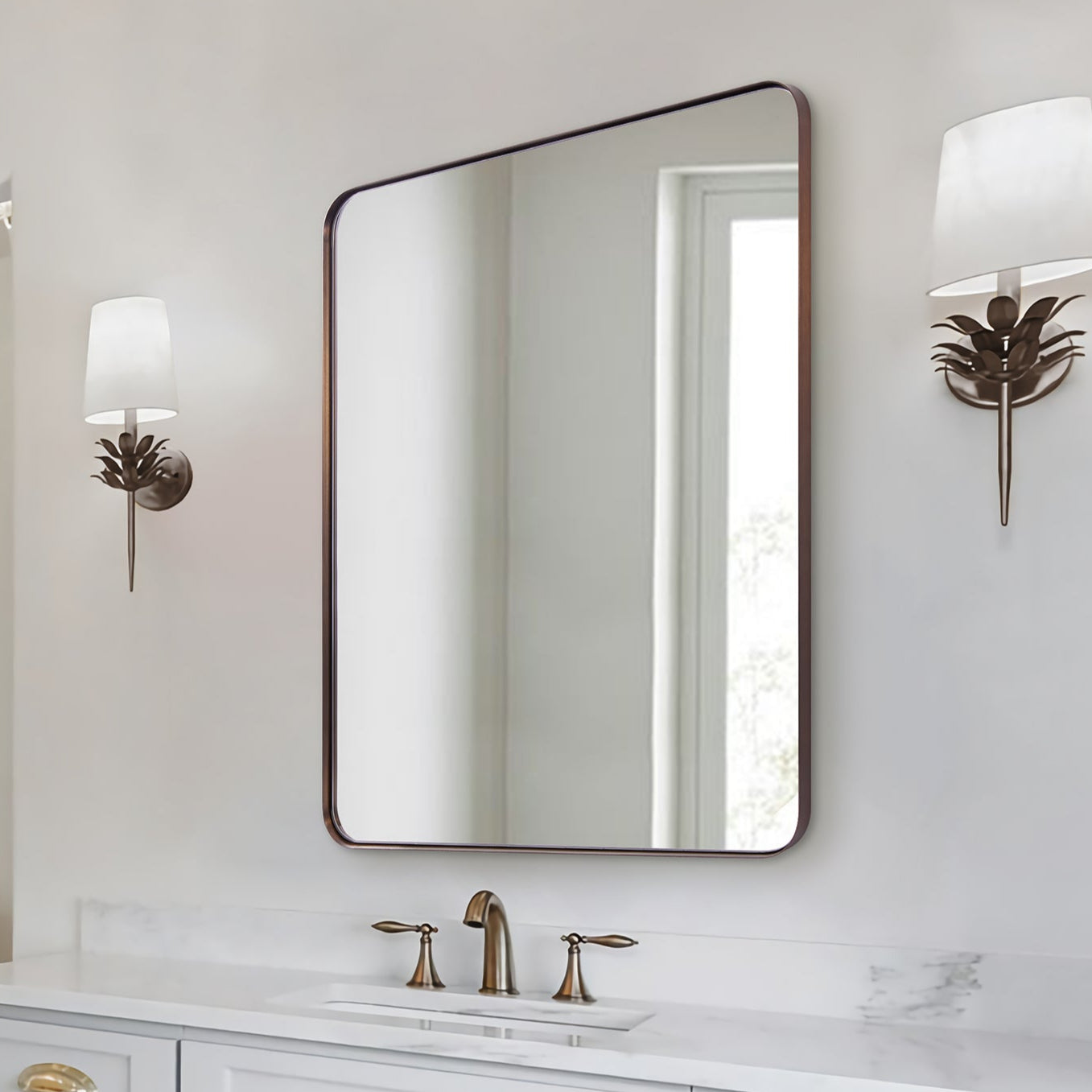 Modern Brushed Bronze Rounded Rectangle Bathroom/ Vanity Mirror| Stainless Steel Frame