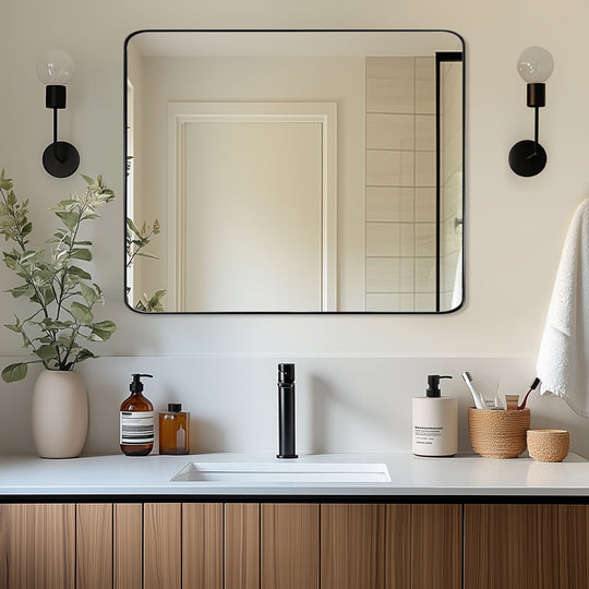 Modern Rounded Rectangle Mirror for Bathroom/ Vanity/ Wall | Stainless Steel Frame