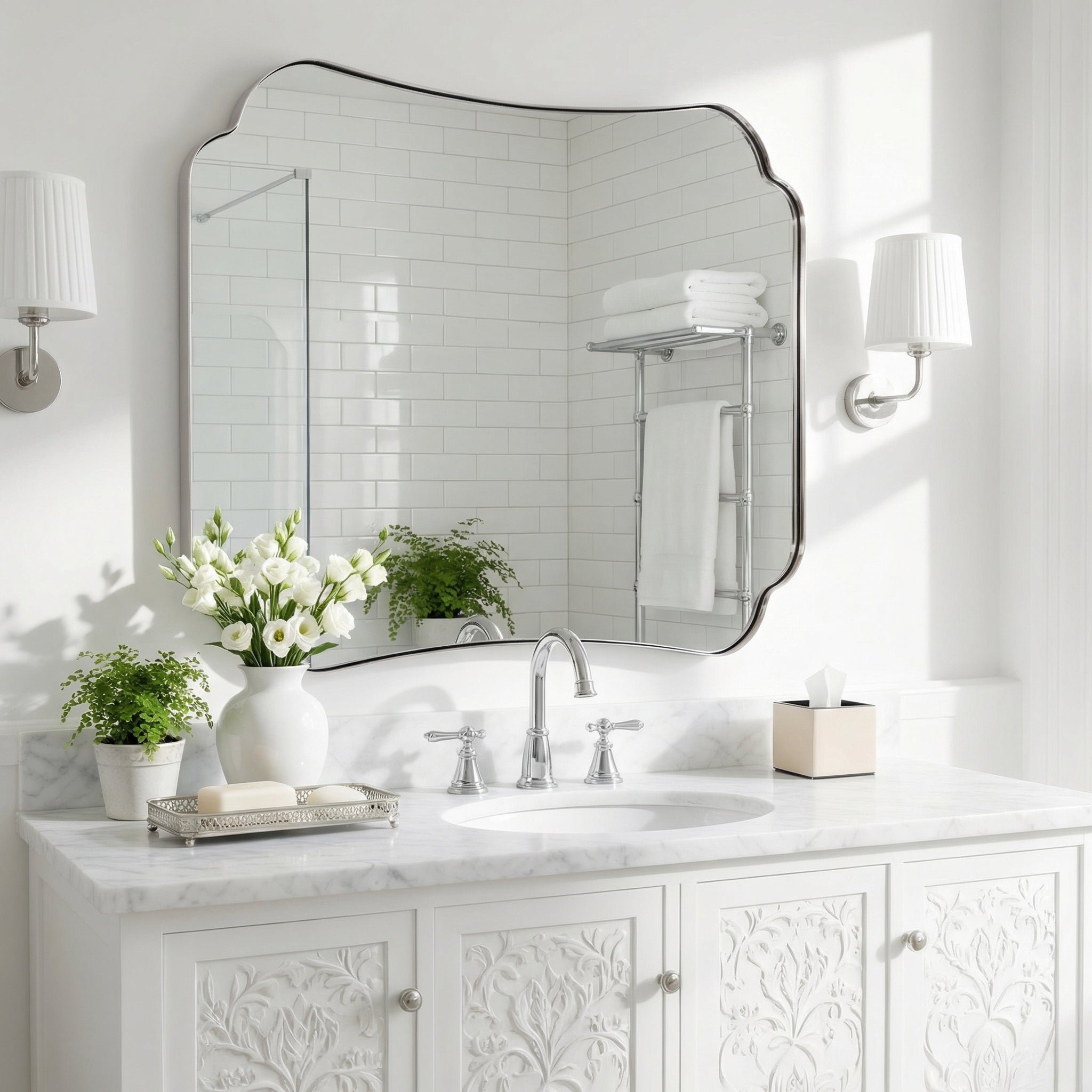 Contemporary Concave Edge Scalloped Bathroom Mirror Decorative | Stainless Steel Frame