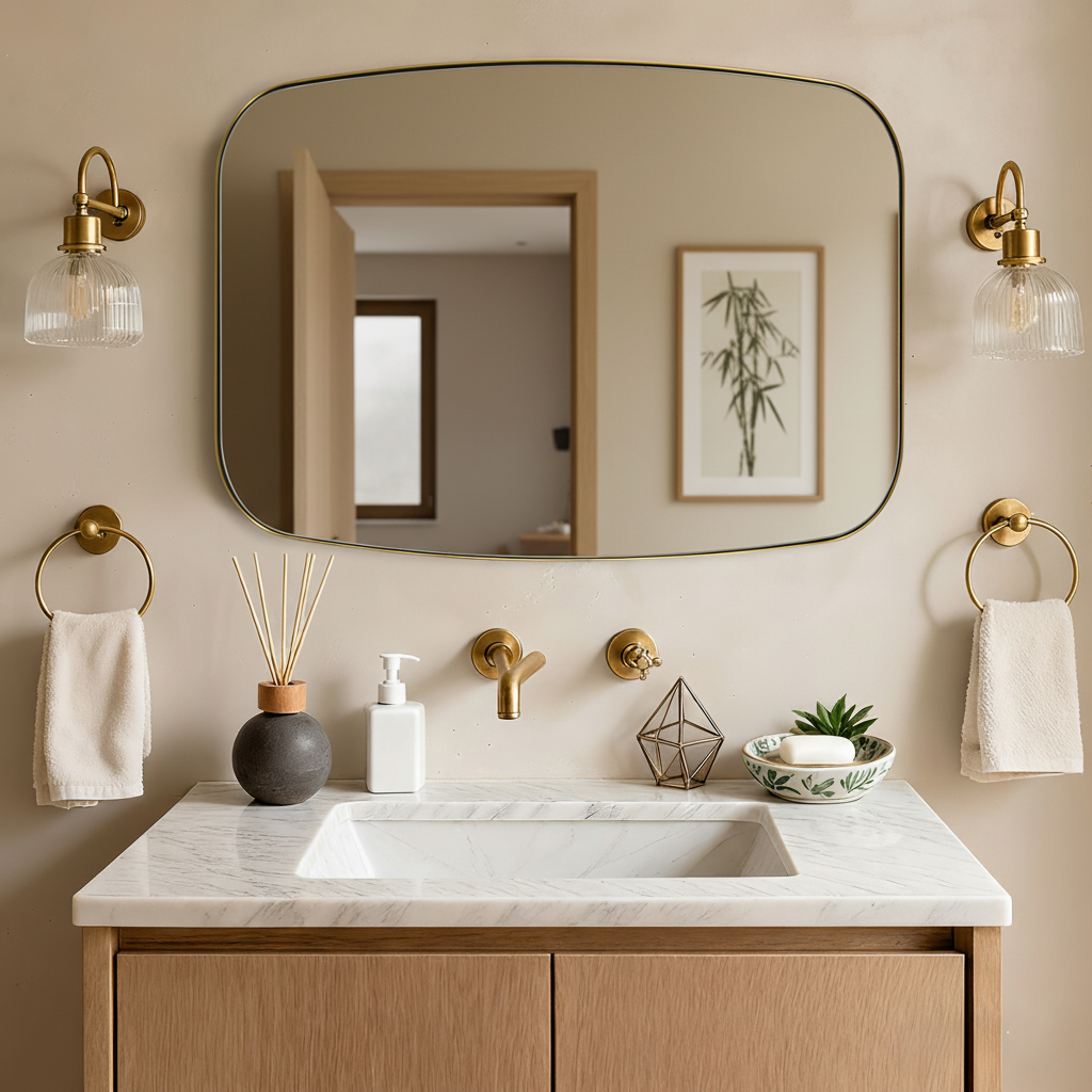 Modern Oblong Bathroom Mirror Long Oval Mirror | Stainless Steel Frame
