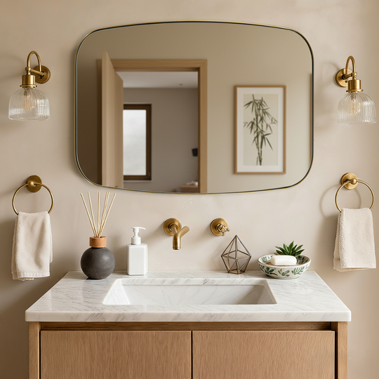 Modern Oblong Bathroom Mirror Long Oval Mirror | Stainless Steel Frame