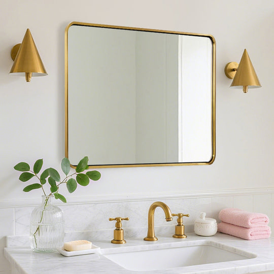 Modern Bold Stainless Steel Framed Rounded Rectangular Bathroom Wall Mirror
