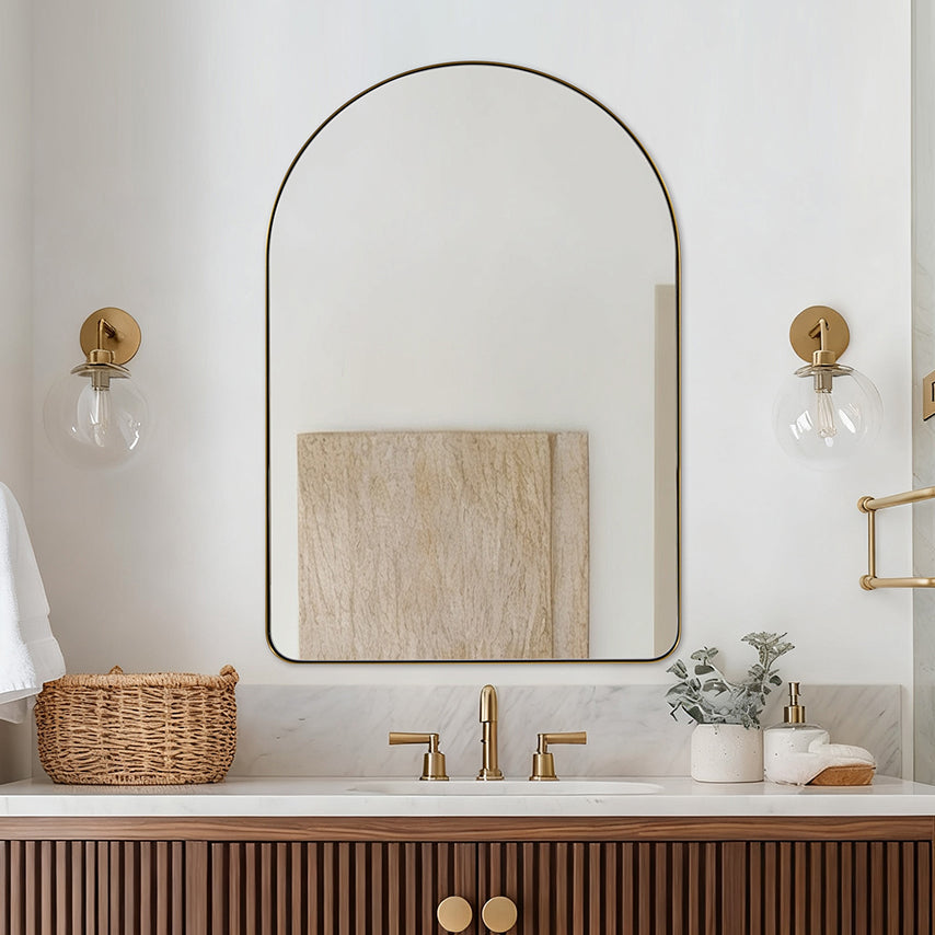 Contemporary Arched Bathroom Vanity Mirror | Stainless Steel Frame