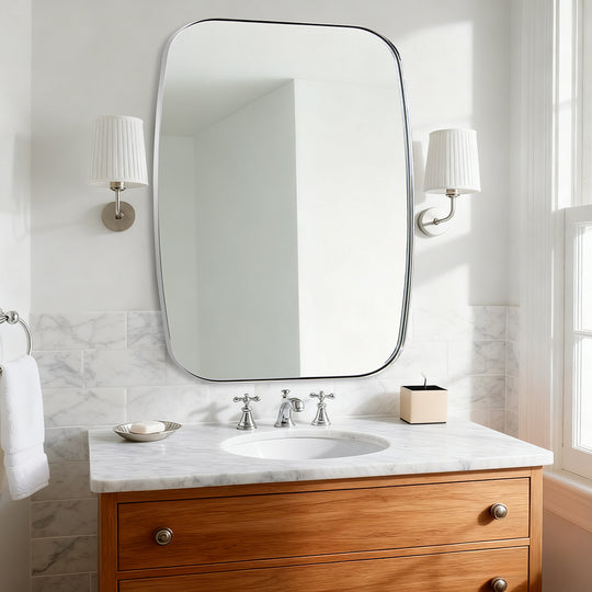 Modern  Oval Oblong Bathroom Vanity Mirror | Stainless Steel Frame