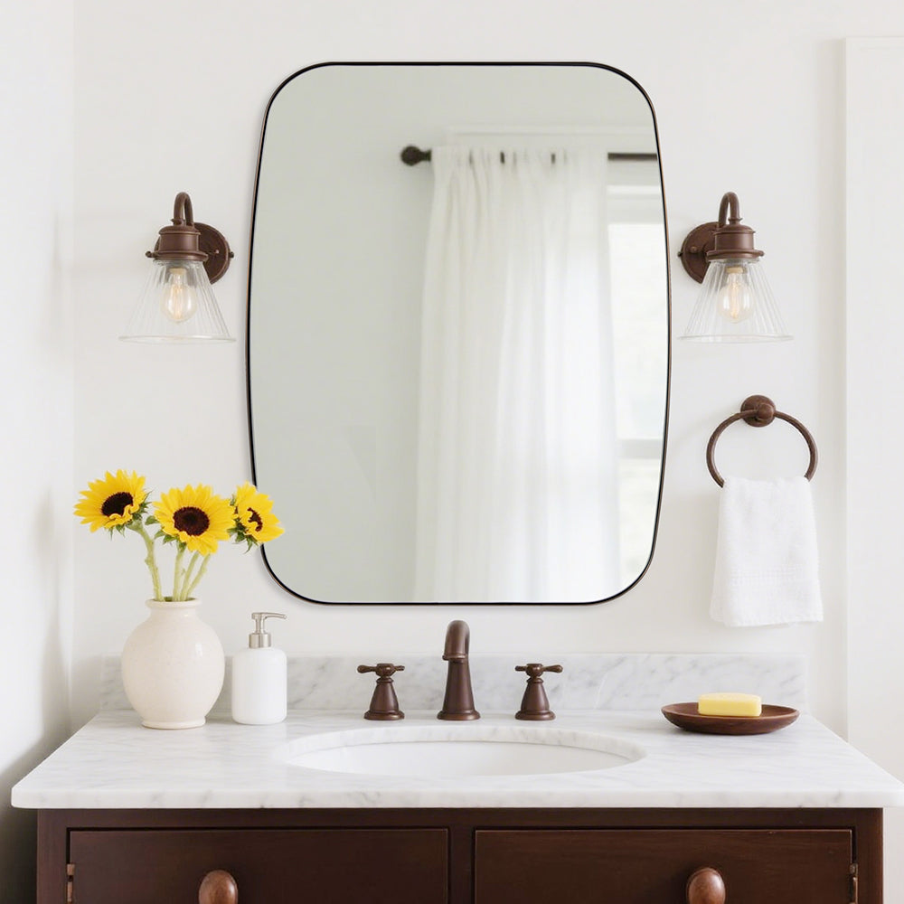Modern Oval Oblong Bathroom Vanity Mirror | Stainless Steel Frame