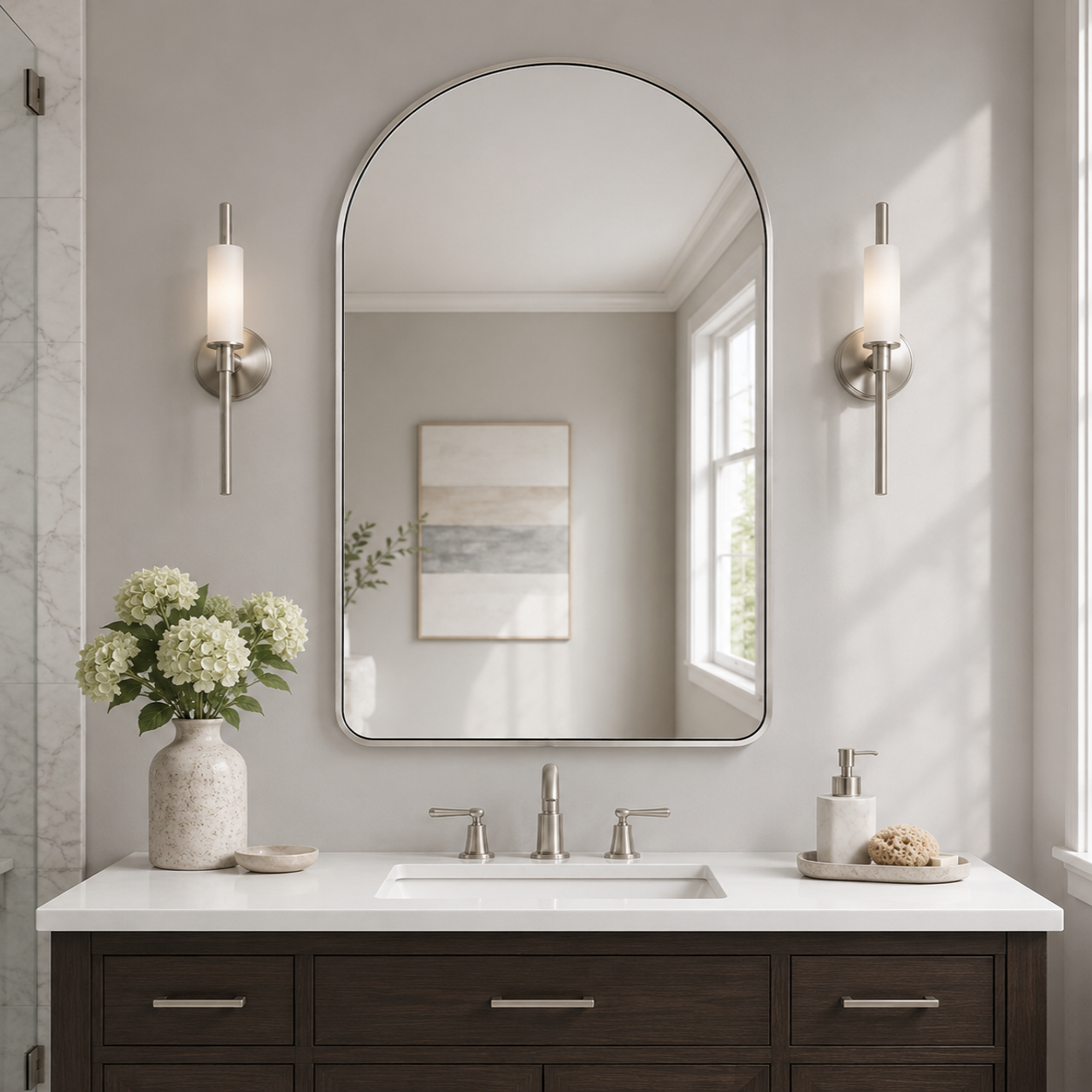 Contemporary Arched Bathroom Vanity Mirror Arch Wall Mirror |Stainless Steel Framed