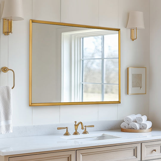 Luxury Beveled Stainless Steel Framed  Rectangular Bathroom Vanity Mirror