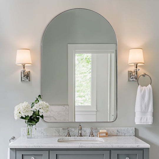 Contemporary Arched Bathroom Vanity Mirror Stainless Steel Frame Arch Top Wall Mirrors