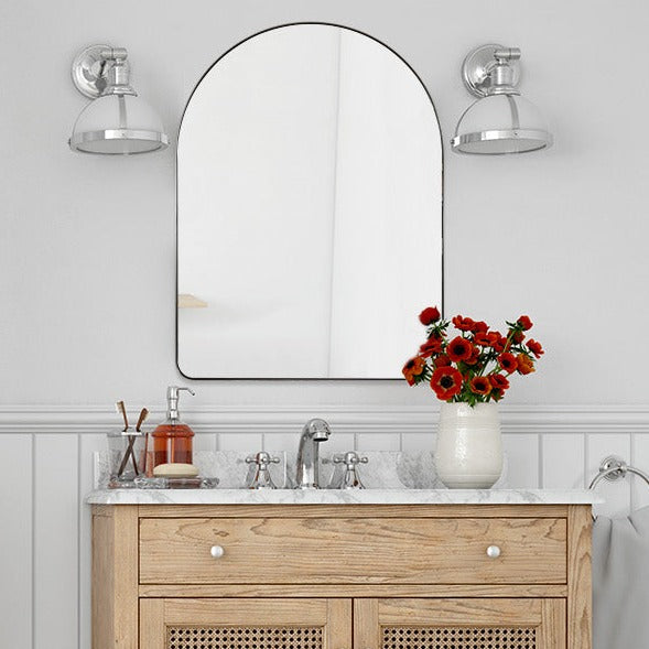 Contemporary Arched Bathroom Vanity Mirror Stainless Steel Frame Arch Top Wall Mirrors