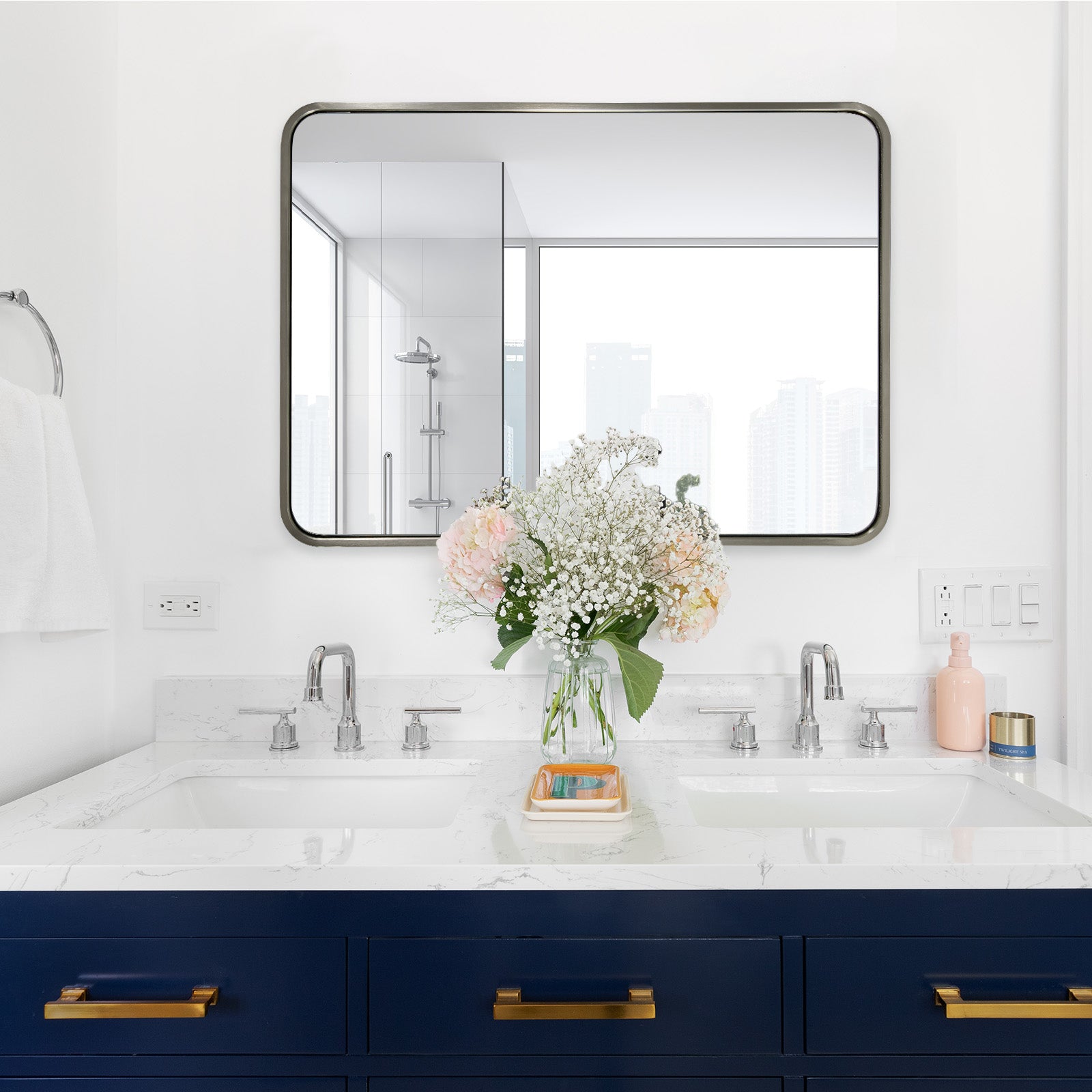 Open Box Like New : Modern Bold Framed Rectangle Wall Mirrors for Bathroom Wall