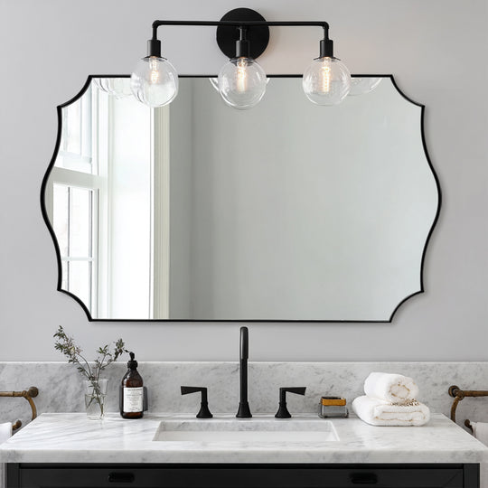 Traditional Rectangle Scalloped  Wall Mirror for Bathroom | Stainless Steel Frame