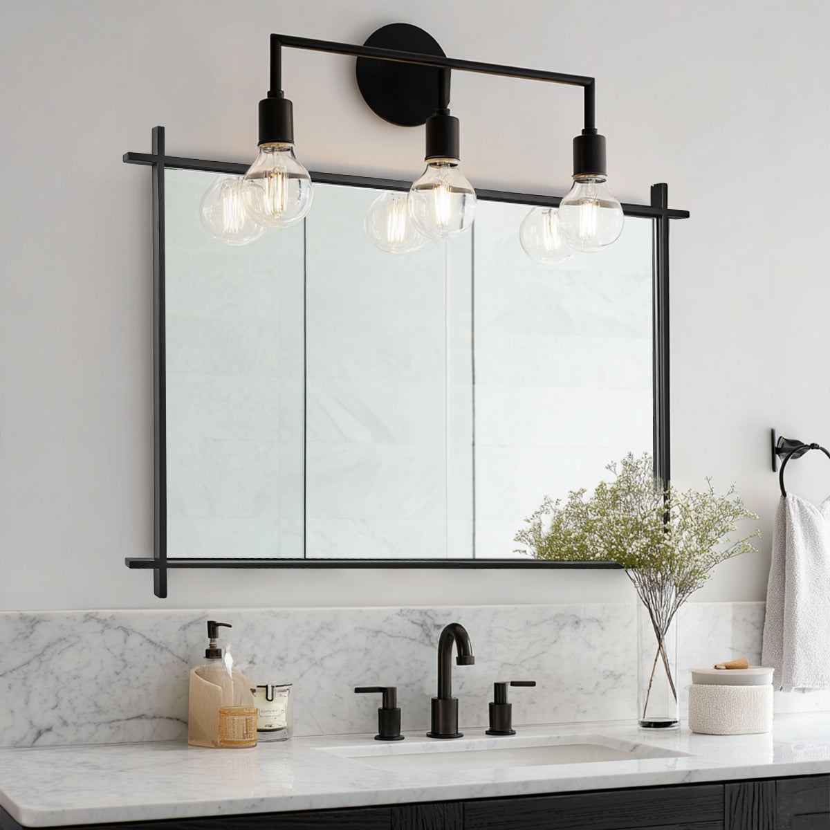 Vintage Cross Corner Rectangle Bathroom Wall Mirrors | Stainless Steel Framed
