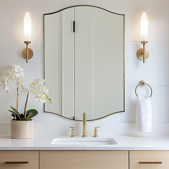 Dual Curve Arch Rectangular Scalloped  Bathroom Wall Mirror |Stainless Steel Framed