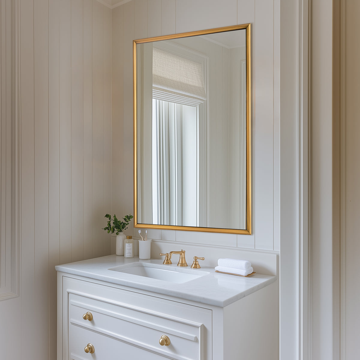 Luxury Beveled Stainless Steel Framed  Rectangular Bathroom Vanity Mirror
