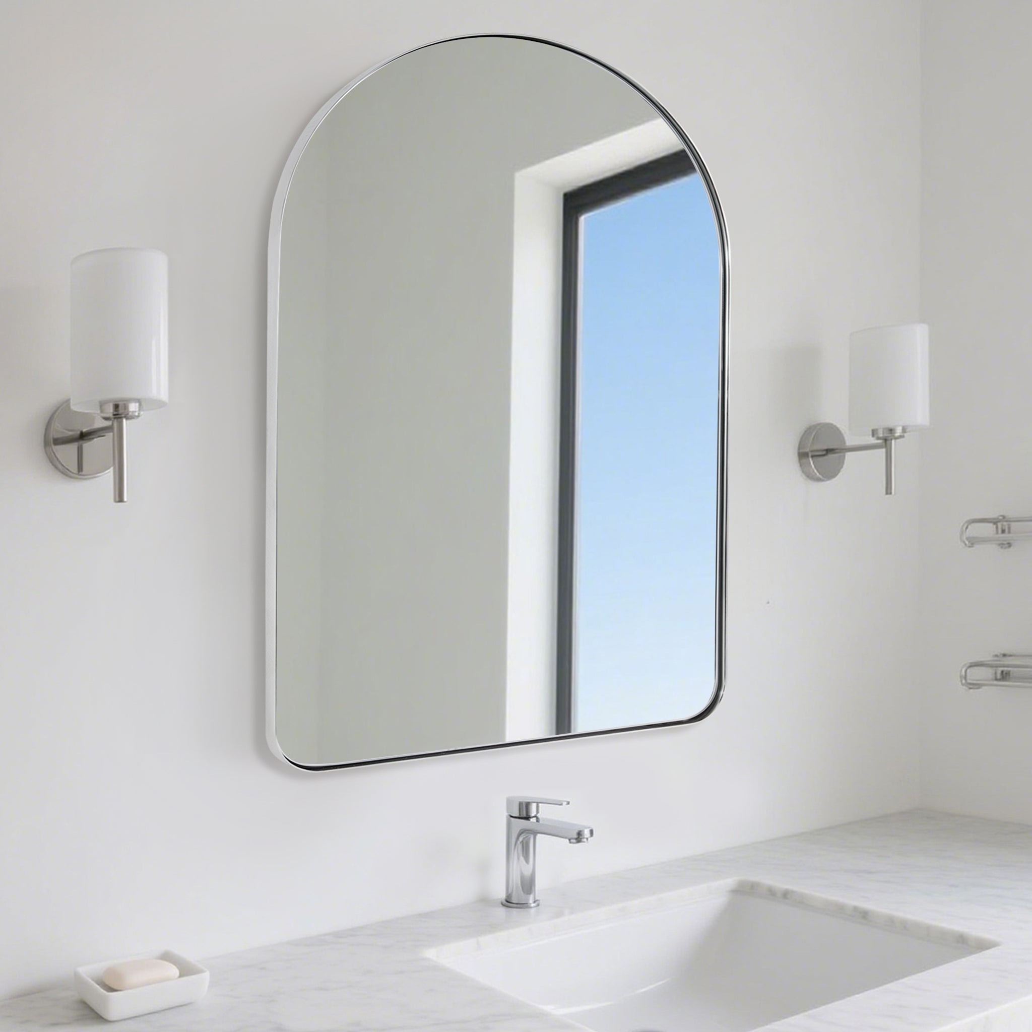Contemporary Arched Bathroom Vanity Mirror | Stainless Steel Frame