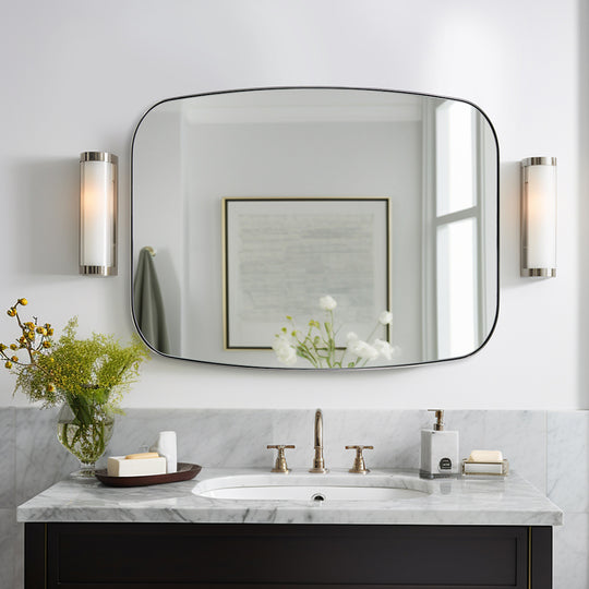 Modern  Oval Oblong Bathroom Vanity Mirror | Stainless Steel Frame
