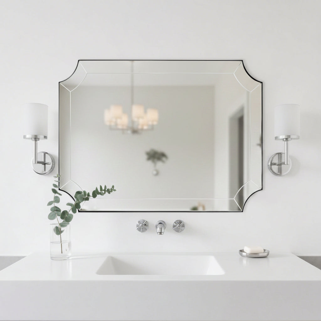 Minuette Glass Tiles Edge Scalloped Bathroom Vanity Mirrors | Stainless Steel Frame