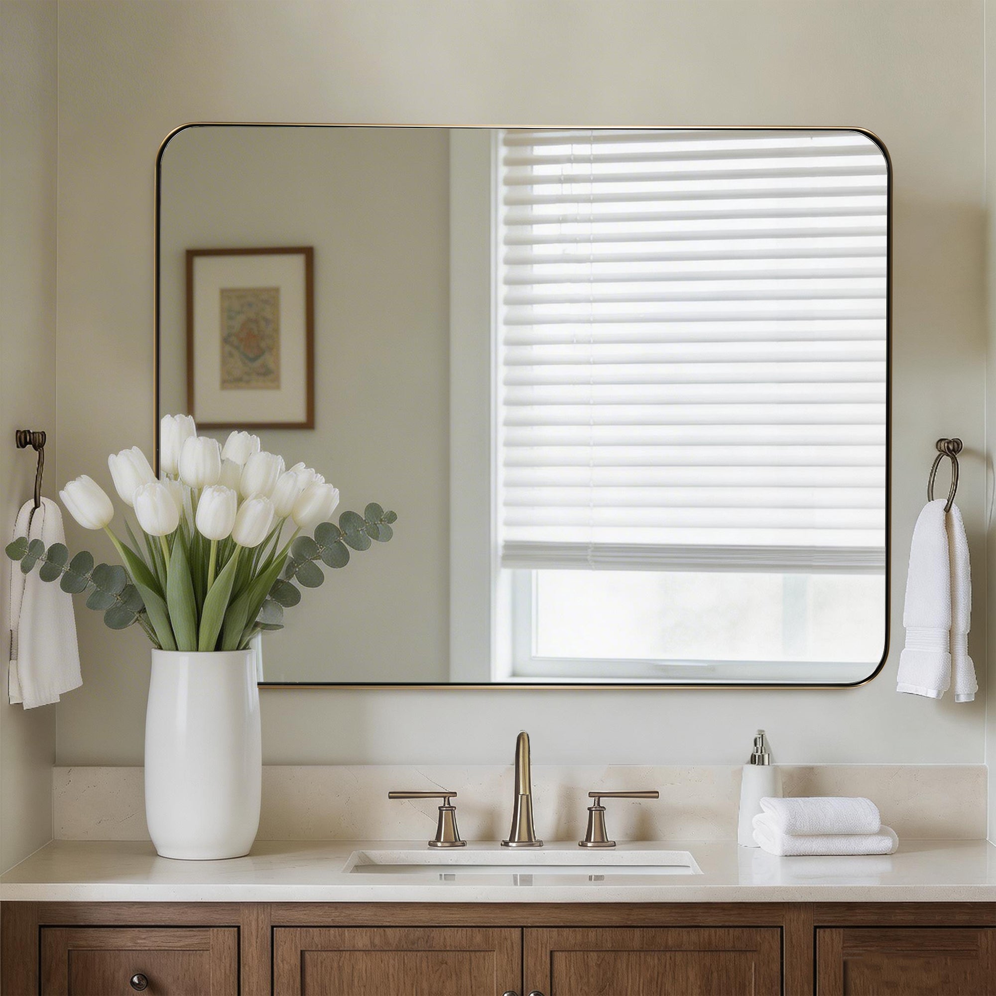 Modern Rounded Rectangle Mirror for Bathroom/ Vanity/ Wall | Stainless Steel Frame