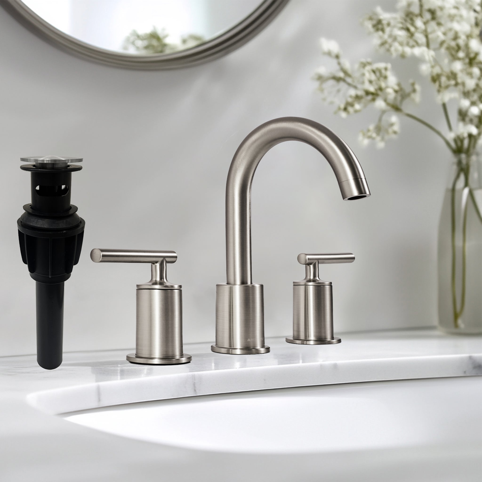 ANDY STAR  Bathroom Faucet 3 Hole, 360 Degree Swivel Spout Bathroom Sink Faucet with 2 Level Handle of Hot&Cold Water Control