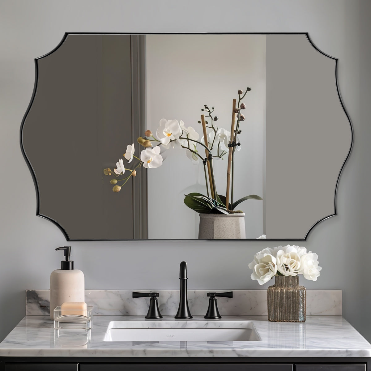 Contemporary  Scalloped Rectangle Wall Mirror | Stainless Steel Frame