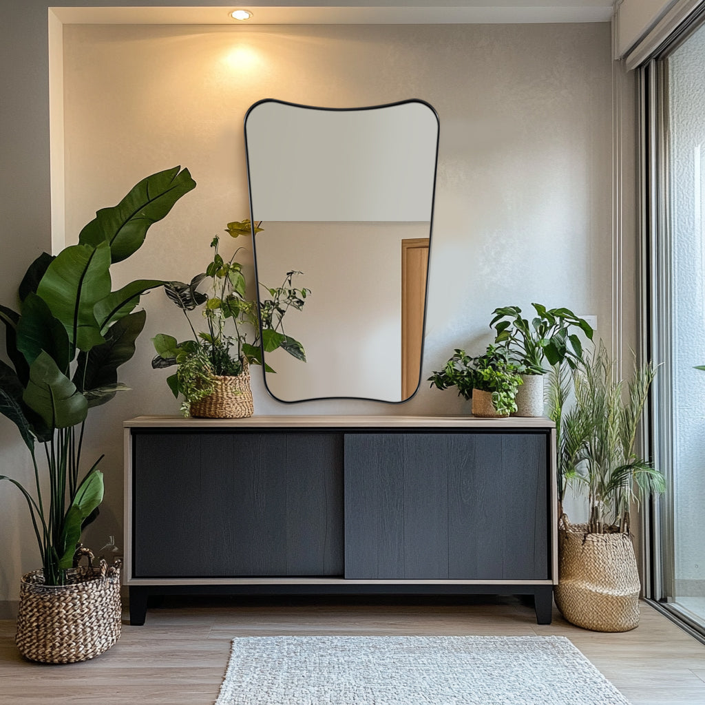 Asymmetrical Irregular Full Length Wall Mirror |Stainless Steel Frame