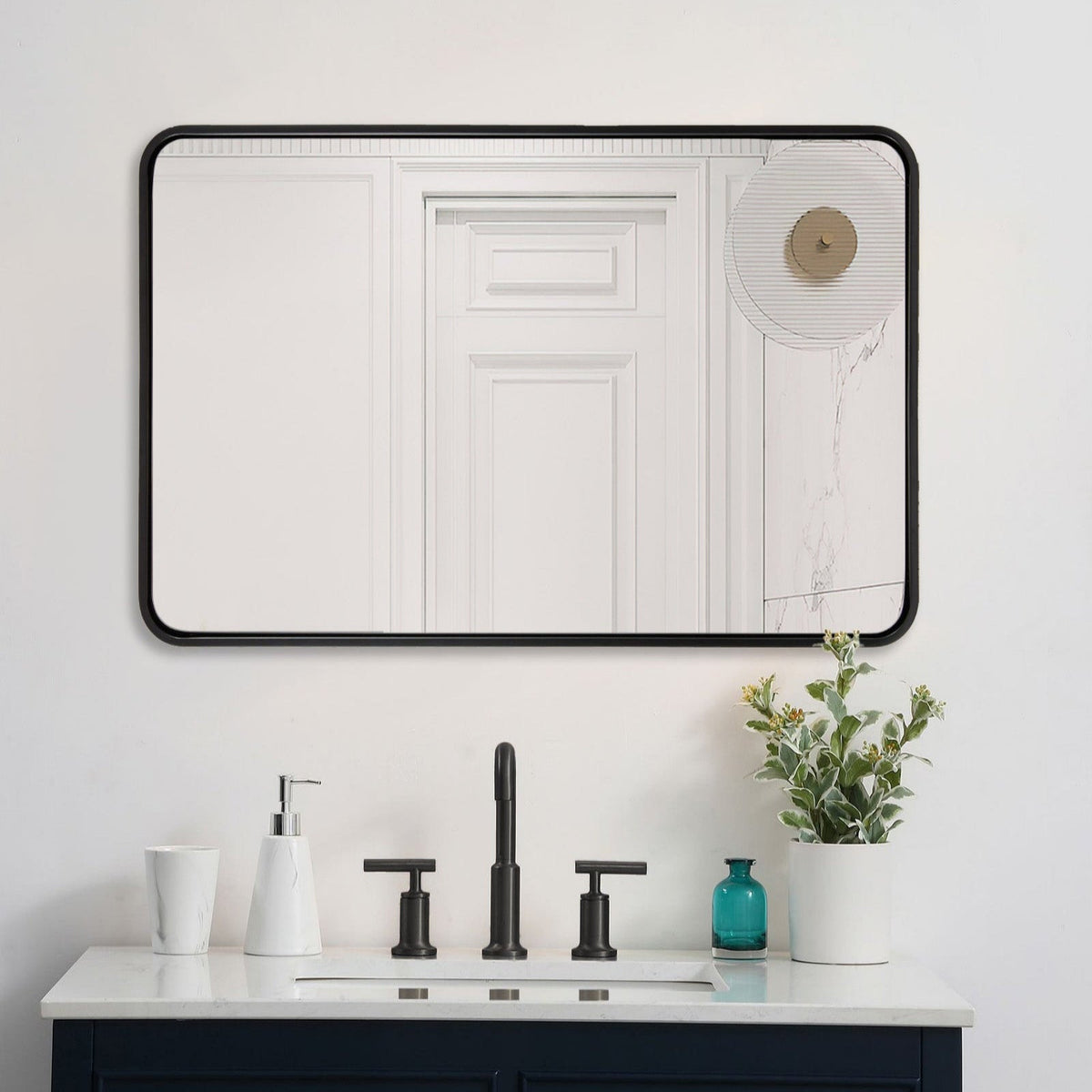 Contemporary Rounded Rectangular Bathroom Wall Mirror |Thicker Stainless Steel Framed