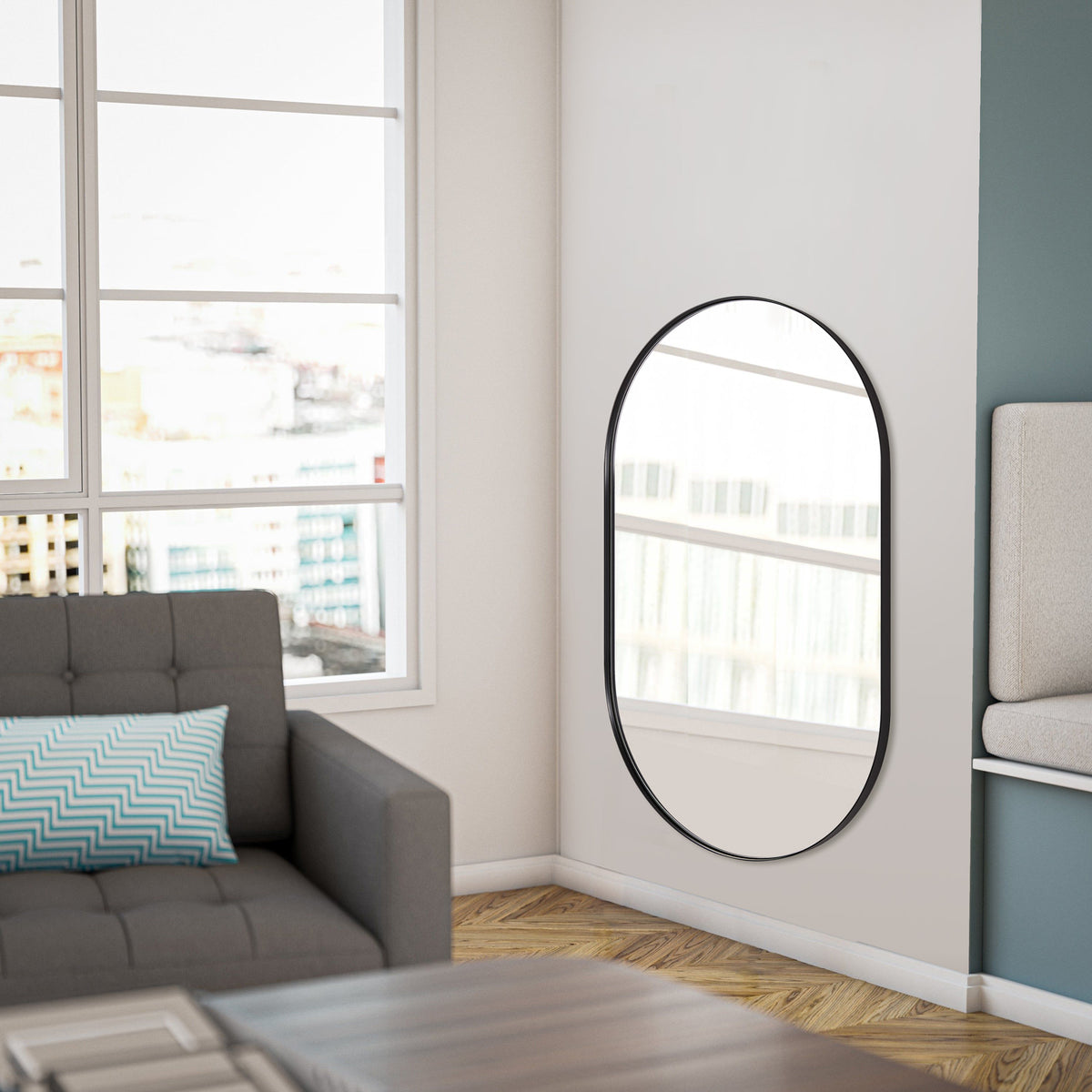Full Length Pill Shaped Mirrors Wall Mounted, Full Body Long Leaning Mirror