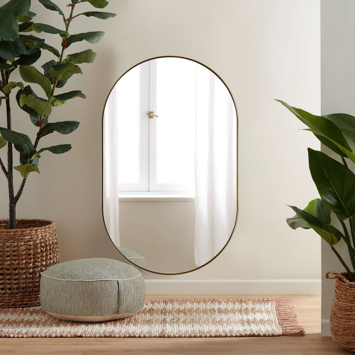 Full Length Pill Shaped Mirrors Wall Mounted, Full Body Long Leaning Mirror