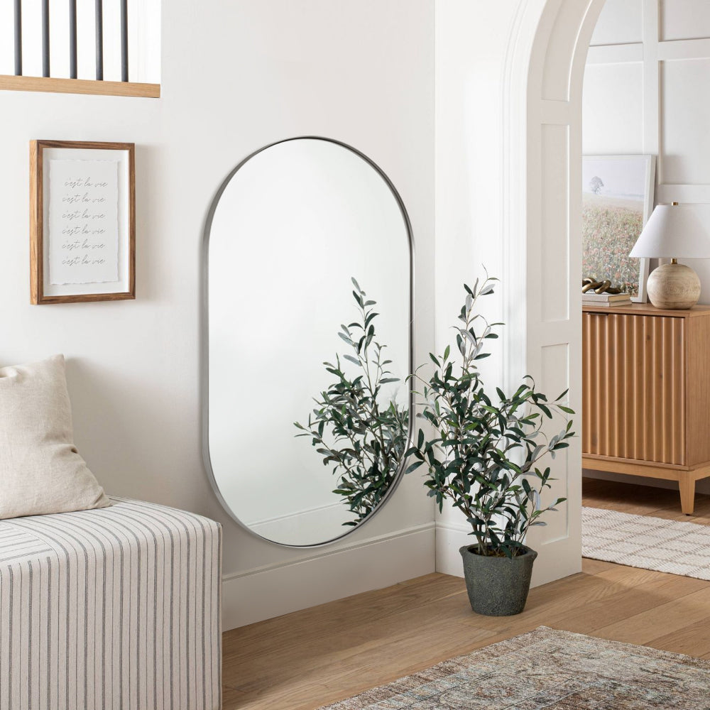 Full Length Pill Shaped Mirrors Wall Mounted, Full Body Long Leaning Mirror