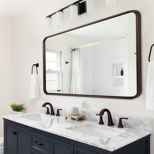 Contemporary Bold Metal Rounded Rectangular Bathroom Vanity Mirrors