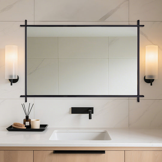Vintage Cross Corner Rectangle Bathroom Wall Mirrors | Stainless Steel Framed
