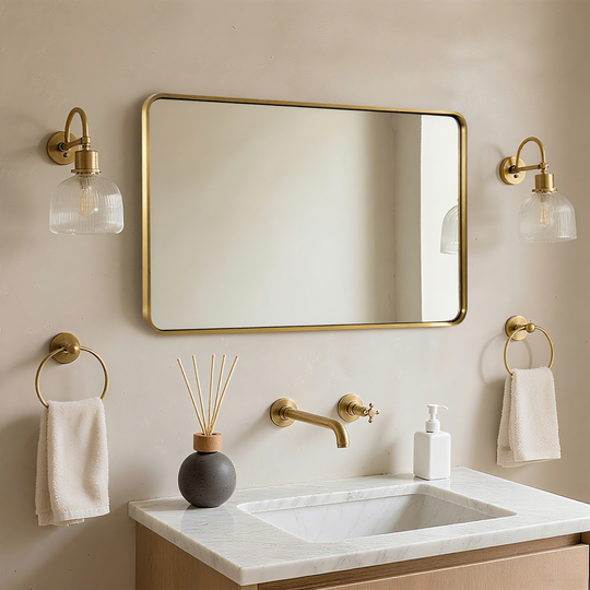 Modern Bold Stainless Steel Framed Rounded Rectangular Bathroom Wall Mirror