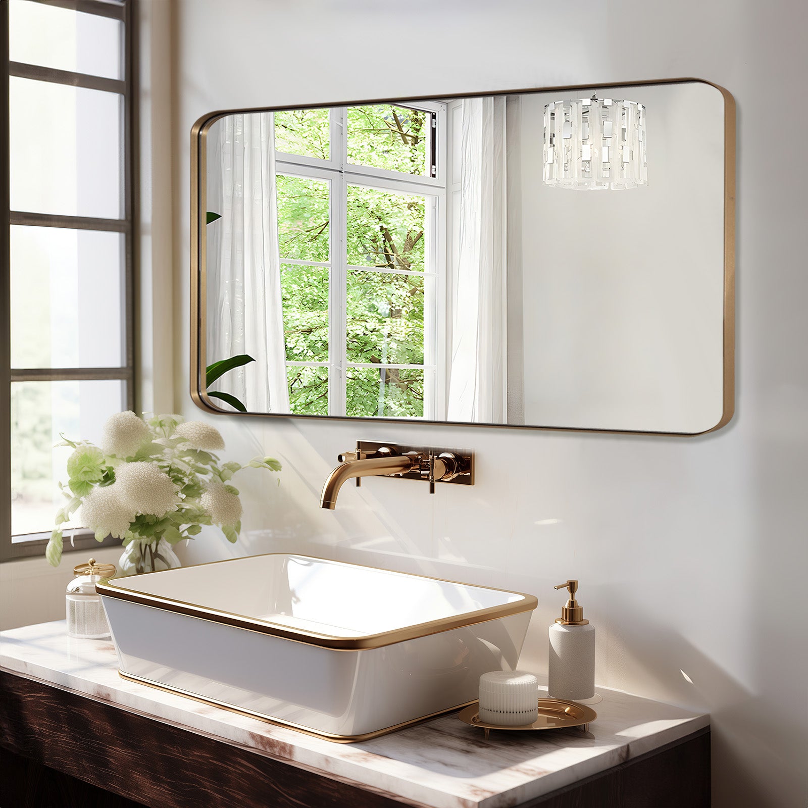 Modern Round Rectangle Mirrors for Bathroom Living Room | Aluminum Frame