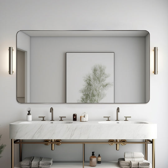 Modern Rounded Rectangle Mirror for Bathroom/ Vanity/ Wall | Stainless Steel Frame