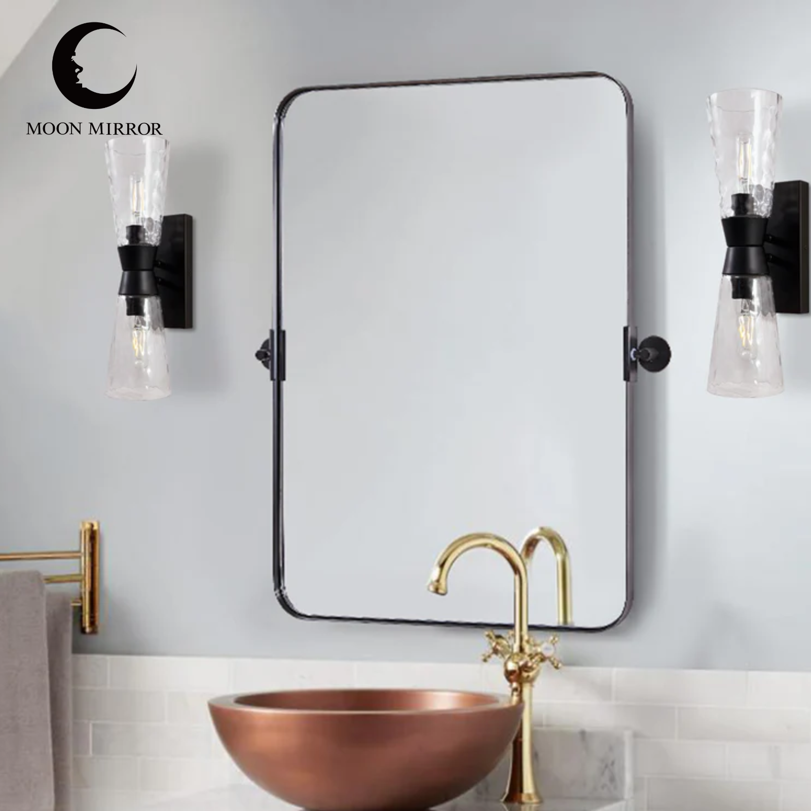 MOON MIRROR Matte Black Pivot Tilt Rectangle Bathroom/ Vanity Mirrors | Stainless Steel Frame