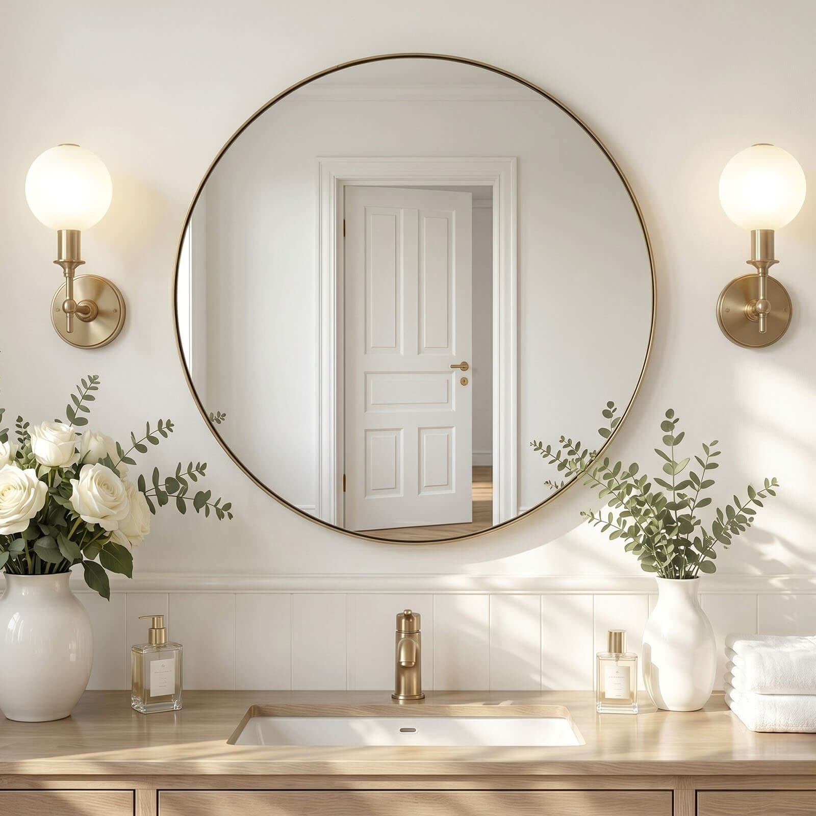 Contemporary Round Bathroom Mirrors Circle Wall Mirrors | Stainless Steel Frame