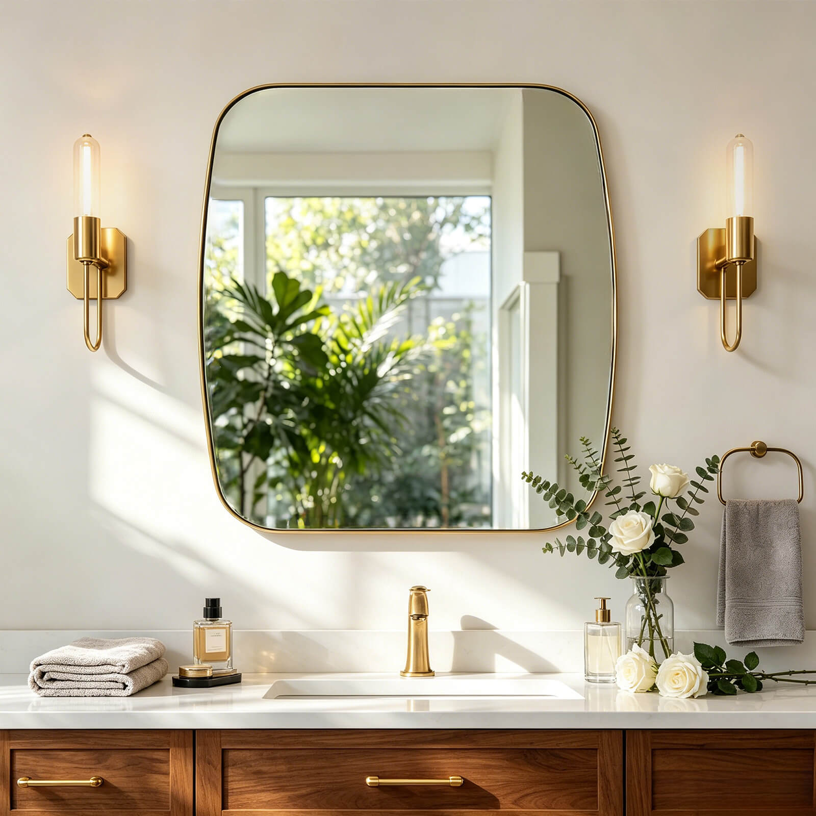 Modern Oval Oblong Bathroom Vanity Mirror | Stainless Steel Frame