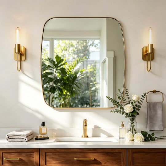 Modern Oval Oblong Bathroom Vanity Mirror | Stainless Steel Frame
