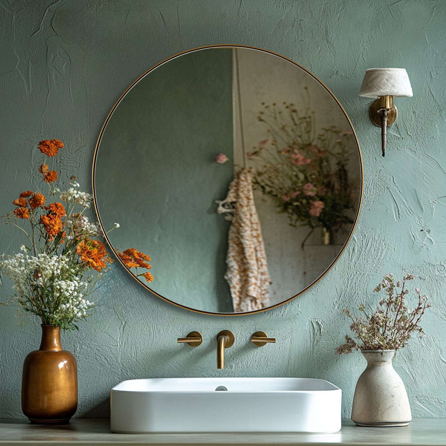 Contemporary Round Bathroom Mirrors Circle Wall Mirrors | Stainless Steel Frame