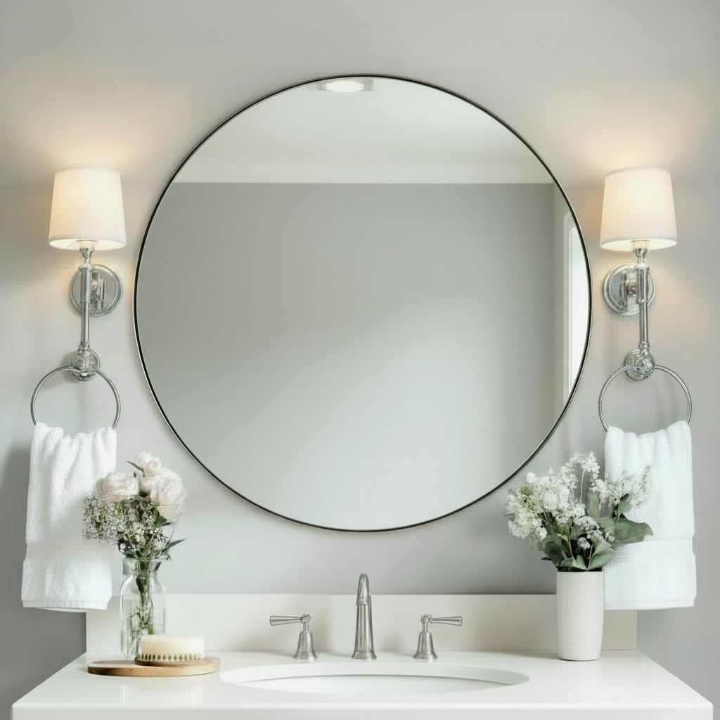 Contemporary Round Bathroom Mirrors Circle Wall Mirrors | Stainless Steel Frame