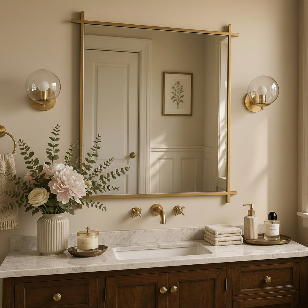 Vintage Cross Corner Rectangle Bathroom Wall Mirrors | Stainless Steel Framed