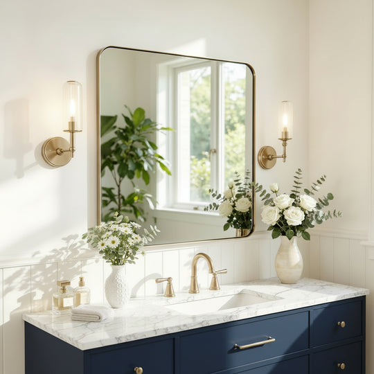 Modern Rounded Rectangle Mirror for Bathroom/ Vanity/ Wall | Stainless Steel Frame