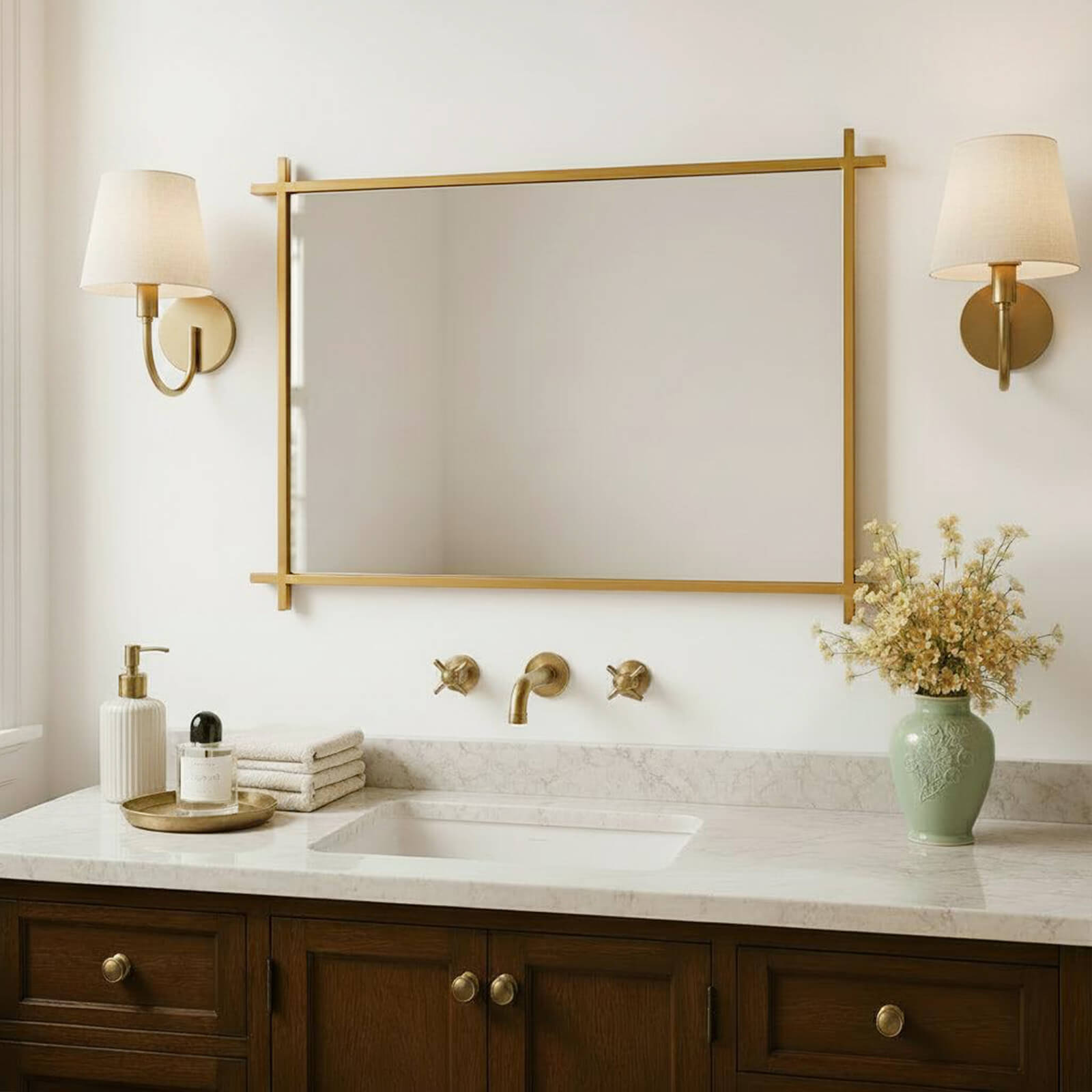 Vintage Cross Corner Rectangle Bathroom Wall Mirrors | Stainless Steel Framed