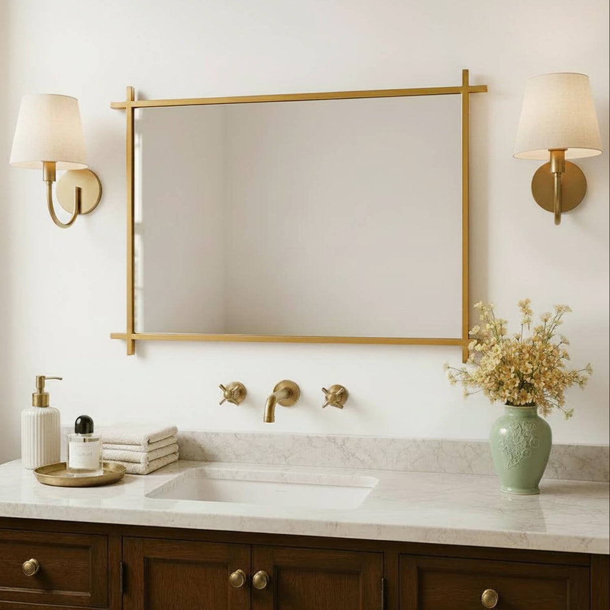 Vintage Cross Corner Rectangle Bathroom Wall Mirrors | Stainless Steel Framed