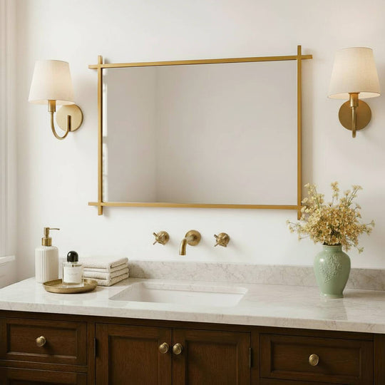Vintage Cross Corner Rectangle Bathroom Wall Mirrors | Stainless Steel Framed