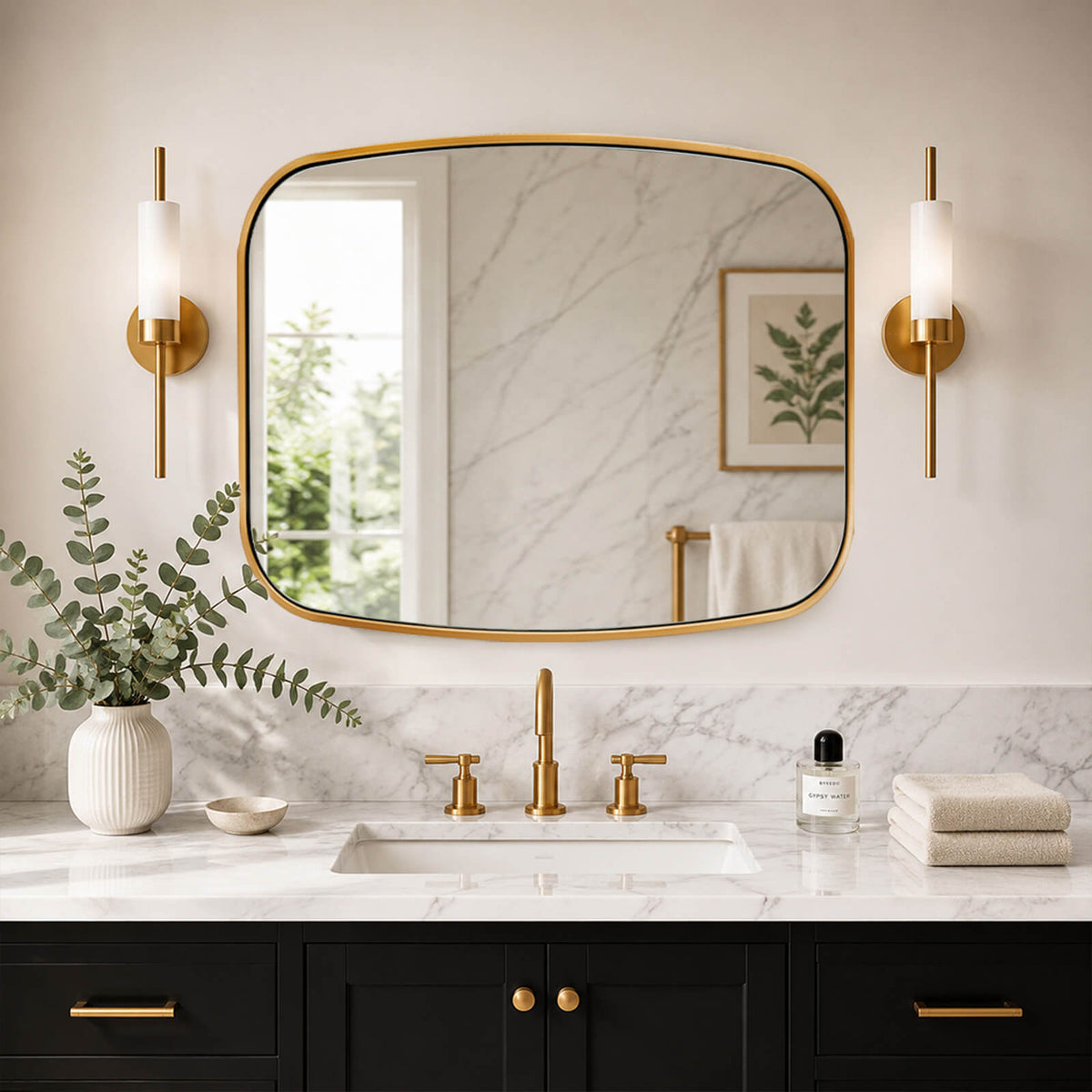 Contemporary Long Oval Oblong Bathroom Mirror | Stainless Steel Frame