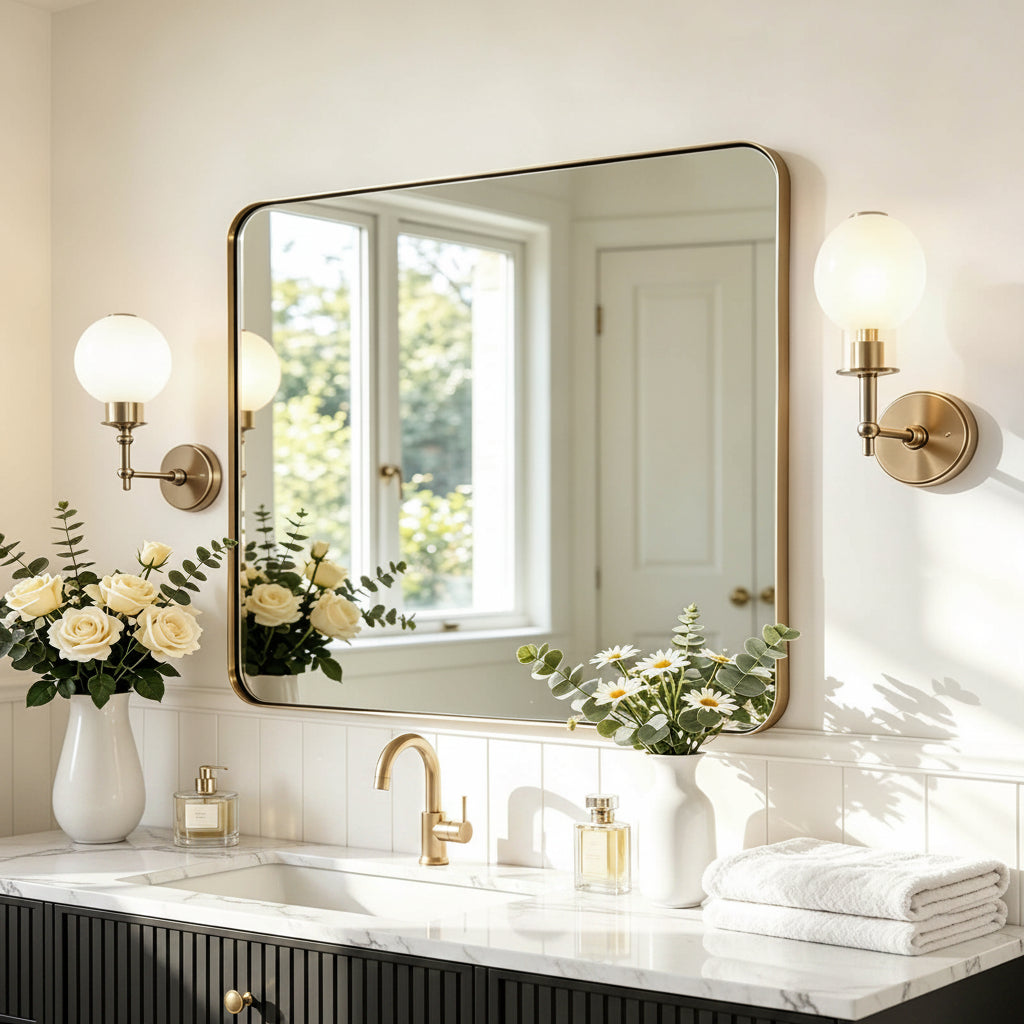 Modern Rounded Rectangle Mirror for Bathroom/ Vanity/ Wall | Stainless Steel Frame