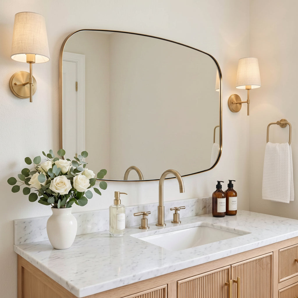 Modern Oval Oblong Bathroom Vanity Mirror | Stainless Steel Frame
